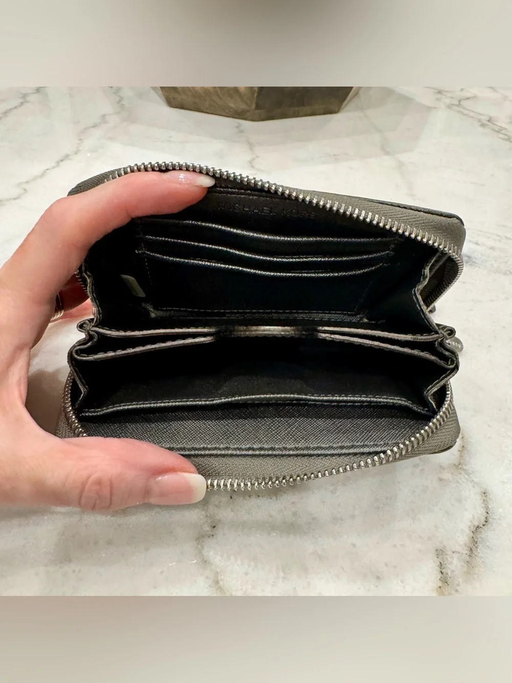 Michael Kors Metallic Pewter Zip Wristlet